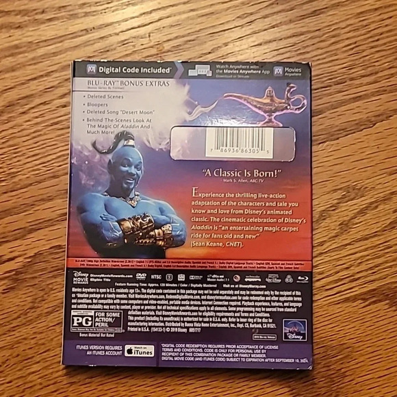 Disney Aladdin live action movie opened used once blu-ray, dvd, digital LOT B8 - Picture 2 of 3